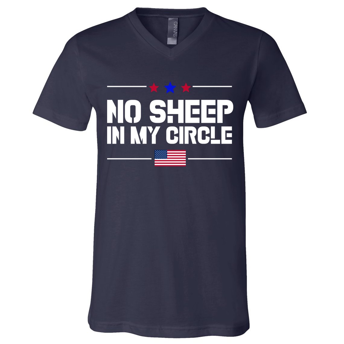 No Sheep In My Circle USA American Flag Logo V-Neck T-Shirt