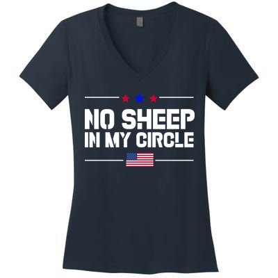 No Sheep In My Circle USA American Flag Logo Women's V-Neck T-Shirt