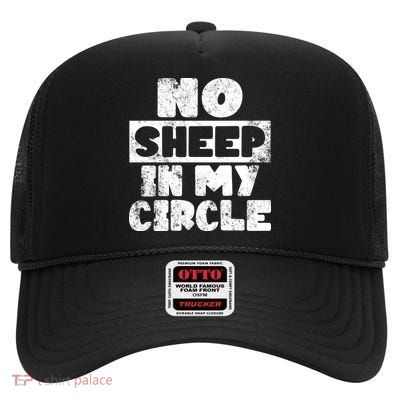 No Sheep In My Circle Distressed High Crown Mesh Back Trucker Hat