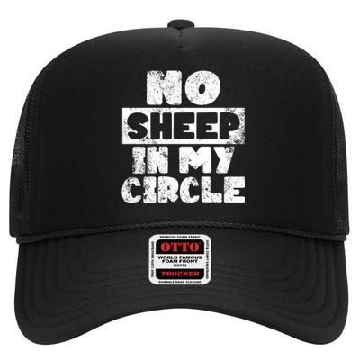 No Sheep In My Circle Distressed High Crown Mesh Back Trucker Hat