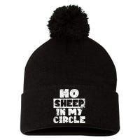 No Sheep In My Circle Distressed Pom Pom 12in Knit Beanie