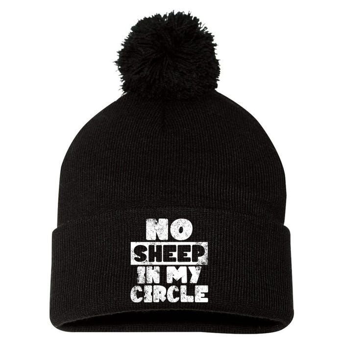 No Sheep In My Circle Distressed Pom Pom 12in Knit Beanie