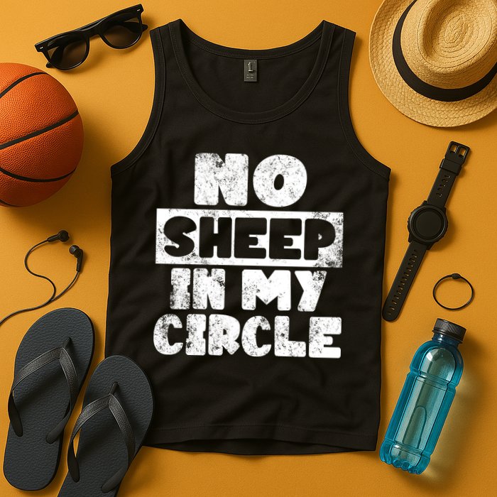 No Sheep In My Circle Distressed Tank Top