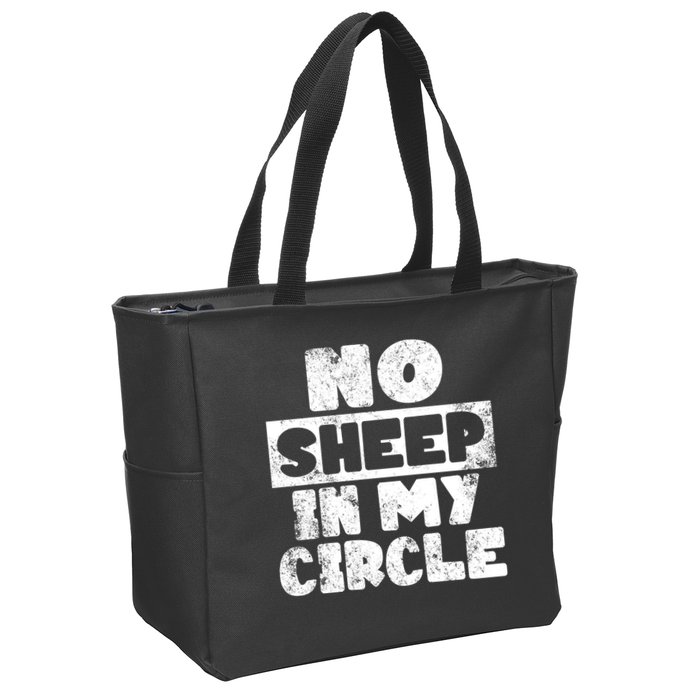 No Sheep In My Circle Distressed Zip Tote Bag