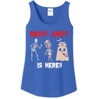 Night Shift Is Here Funny Skeleton Nurse Halloween Nursing Cool Gift Ladies Essential Tank