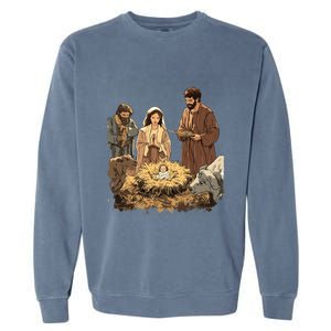 Nativity Scene Illustration Christmas Garment-Dyed Sweatshirt