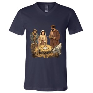 Nativity Scene Illustration Christmas V-Neck T-Shirt