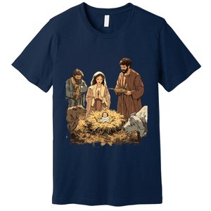 Nativity Scene Illustration Christmas Premium T-Shirt