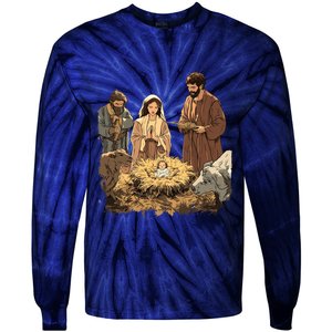 Nativity Scene Illustration Christmas Tie-Dye Long Sleeve Shirt