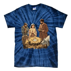 Nativity Scene Illustration Christmas Tie-Dye T-Shirt