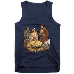 Nativity Scene Illustration Christmas Tank Top