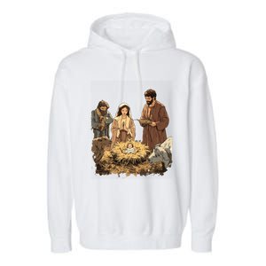 Nativity Scene Illustration Christmas Garment-Dyed Fleece Hoodie