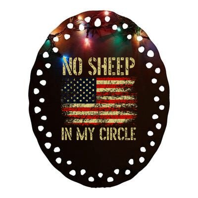 No S.H.E.E.P In My Circle Patriotic American Flag Ceramic Oval Ornament