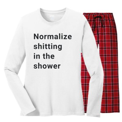 Normalize Shitting In The Shower Dank Meme Women's Long Sleeve Flannel Pajama Set 