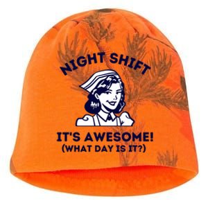 Night Shift Its Awesome What Day Is It? Funny Nurse Life Er Gift Kati - Camo Knit Beanie