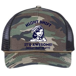 Night Shift Its Awesome What Day Is It? Funny Nurse Life Er Gift Retro Rope Trucker Hat Cap