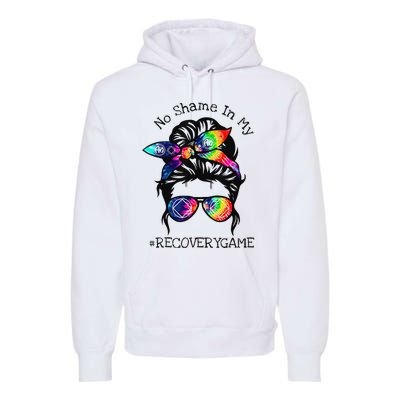 No Shame In My Recovery Game Narcotics Anonymous Messy Bun Premium Hoodie