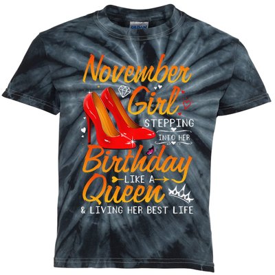 November Stepping Into My Birthday Queen Gift Kids Tie-Dye T-Shirt