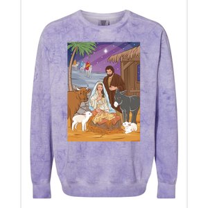 Nativity Scene Jesus Virgin Mary And Saint Joseph Gift Colorblast Crewneck Sweatshirt