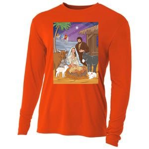 Nativity Scene Jesus Virgin Mary And Saint Joseph Gift Cooling Performance Long Sleeve Crew