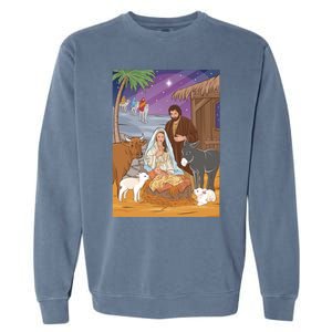 Nativity Scene Jesus Virgin Mary And Saint Joseph Gift Garment-Dyed Sweatshirt