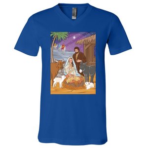 Nativity Scene Jesus Virgin Mary And Saint Joseph Gift V-Neck T-Shirt