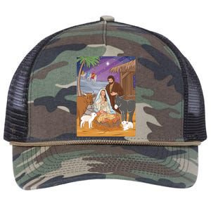 Nativity Scene Jesus Virgin Mary And Saint Joseph Gift Retro Rope Trucker Hat Cap