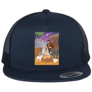 Nativity Scene Jesus Virgin Mary And Saint Joseph Gift Flat Bill Trucker Hat