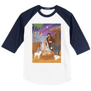 Nativity Scene Jesus Virgin Mary And Saint Joseph Gift Baseball Sleeve Shirt