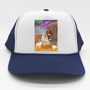 Nativity Scene Jesus Virgin Mary And Saint Joseph Gift Trucker Hat