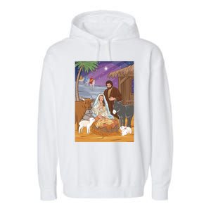 Nativity Scene Jesus Virgin Mary And Saint Joseph Gift Garment-Dyed Fleece Hoodie