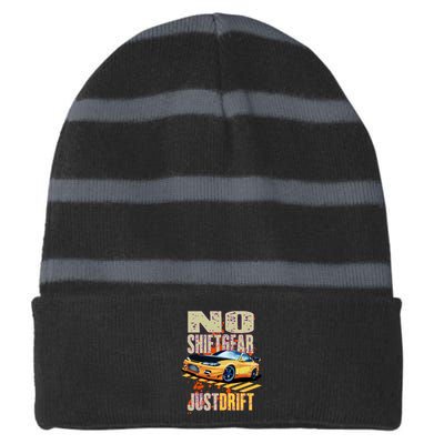 No Shiftgear Just Drift Car Fanatic Striped Beanie with Solid Band