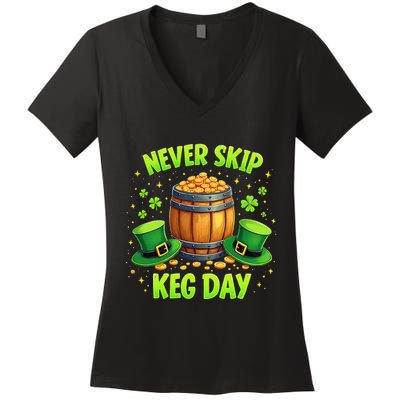 Never Skip Keg Day Funny Lucky St Patrick’S Festival Irish Women's V-Neck T-Shirt