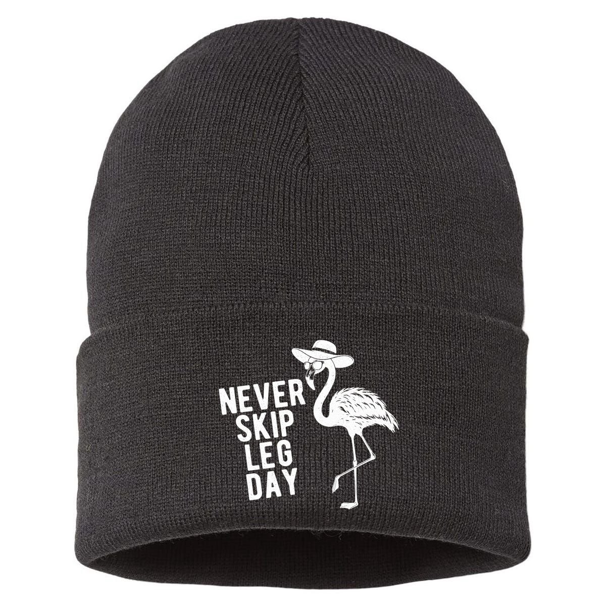 Never Skip Leg Day Flamingo Bird Sustainable Knit Beanie