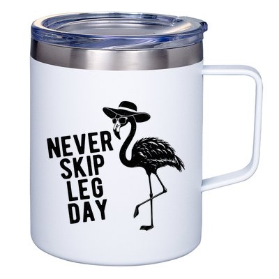 Never Skip Leg Day Flamingo Bird 12oz Stainless Steel Coffee Mug