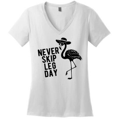 Never Skip Leg Day Flamingo Bird Women's V-Neck T-Shirt