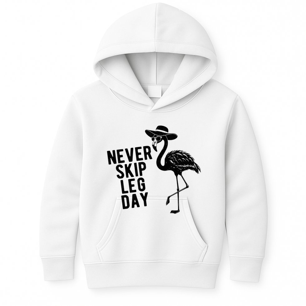 Never Skip Leg Day Flamingo Bird Kids Hoodie