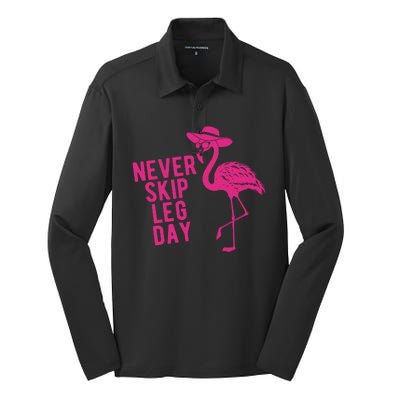 Never Skip Leg Day Flamingo Silk Touch Performance Long Sleeve Polo