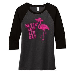 Never Skip Leg Day Flamingo Women's Tri-Blend 3/4-Sleeve Raglan Shirt