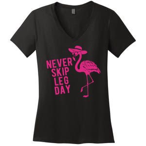 Never Skip Leg Day Flamingo Women's V-Neck T-Shirt