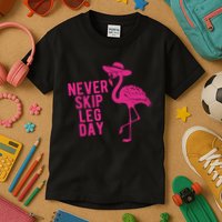 Never Skip Leg Day Flamingo Kids T-Shirt