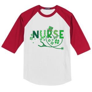 Nurse Shamrock Leaf Party Saint Shenanigan Clover Irishman Kids Colorblock Raglan Jersey