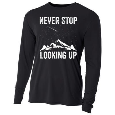 Never Stop Looking Up Amateur Astronomy Stargazing Astronomy Space Constellation Cooling Performance Long Sleeve Crew