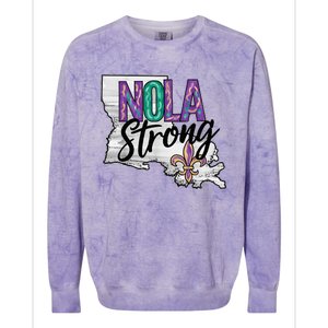 Nola Strong Louisiana Map Fleurdelis Support New Orleans Colorblast Crewneck Sweatshirt