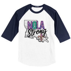 Nola Strong Louisiana Map Fleurdelis Support New Orleans Baseball Sleeve Shirt