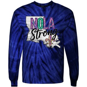 Nola Strong Louisiana Map Fleurdelis Support New Orleans Tie-Dye Long Sleeve Shirt