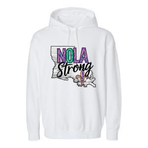 Nola Strong Louisiana Map Fleurdelis Support New Orleans Garment-Dyed Fleece Hoodie