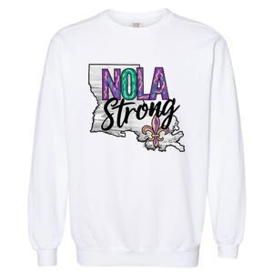 Nola Strong Louisiana Map Fleurdelis Support New Orleans Garment-Dyed Sweatshirt