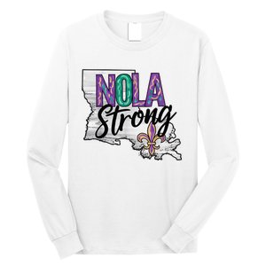 Nola Strong Louisiana Map Fleurdelis Support New Orleans Long Sleeve Shirt