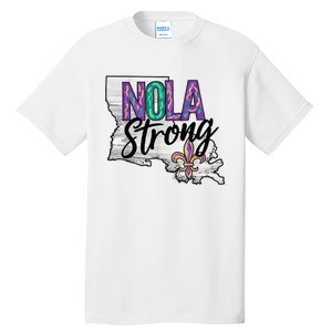 Nola Strong Louisiana Map Fleurdelis Support New Orleans Tall T-Shirt